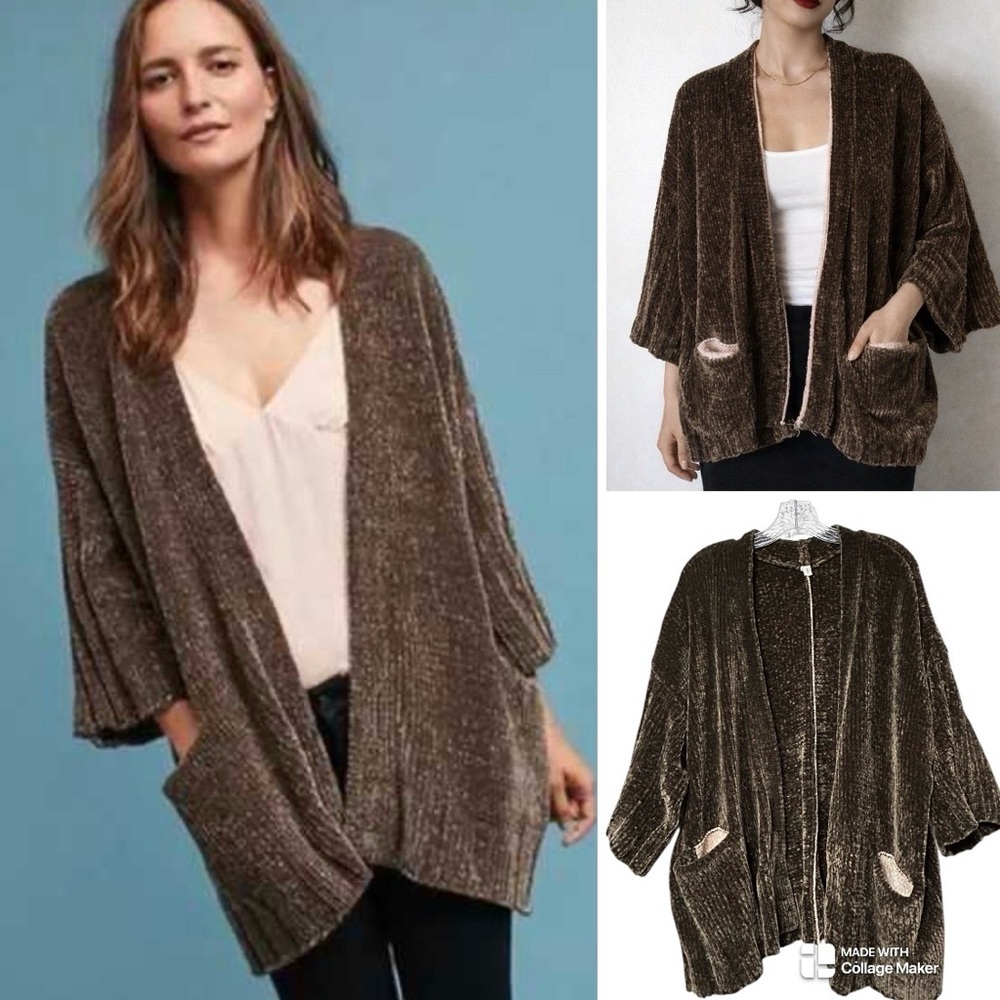Anthropologie Moth open front chenille cardigan
